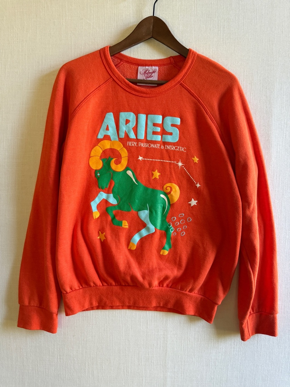 Midnight Rider Aries Zodiac Orange Graphic Sweatshirt Medium USA